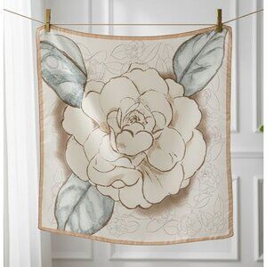 ⭐Elegant Bandana Square Scarf FLORAL Silky Satin Soft Beige Brown Neutral hijab